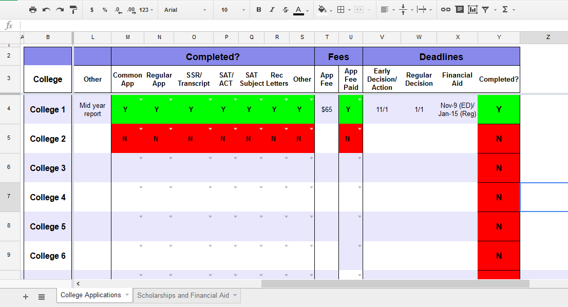 All-in-One College Application Tracking Spreadsheet to Ace College