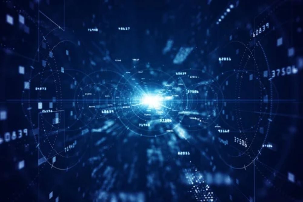 Blue Digital Cyberspace Particles Digital Data Network Connections Background Concept — Stock Photo, Image