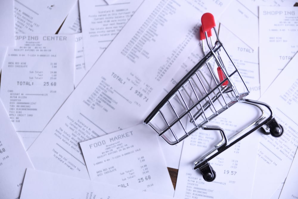 Checks Purchases Shops Shopping Cart Close — Stock Photo, Image