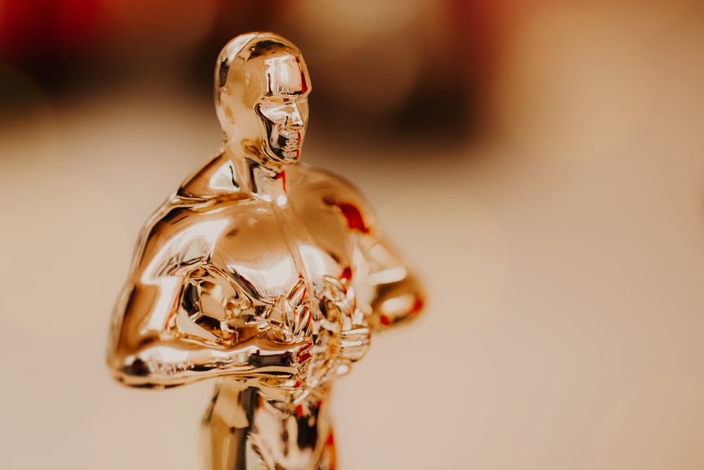 Nomination Oscar Reward Concept Golden Statue Victory Success Academy Reward — Stock Photo, Image