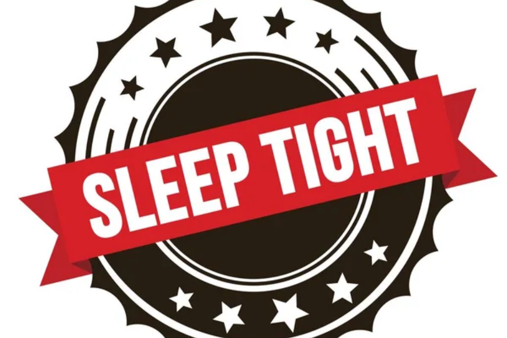 Sleep Tight Text Red Brown Ribbon Badge Stamp — Stock Photo, Image