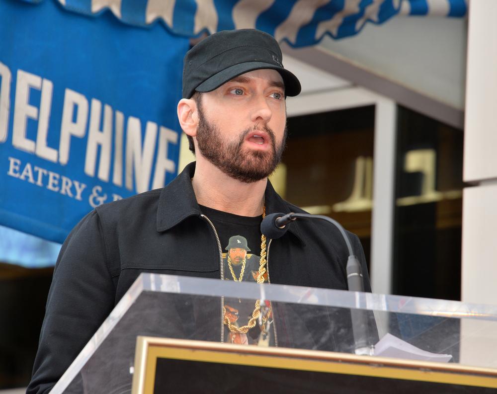 LOS ANGELES, CA. January 30, 2020: Eminem at the Hollywood Walk of Fame Star Ceremony honoring Curtis "50 Cent" Jackson — Photo by Featureflash